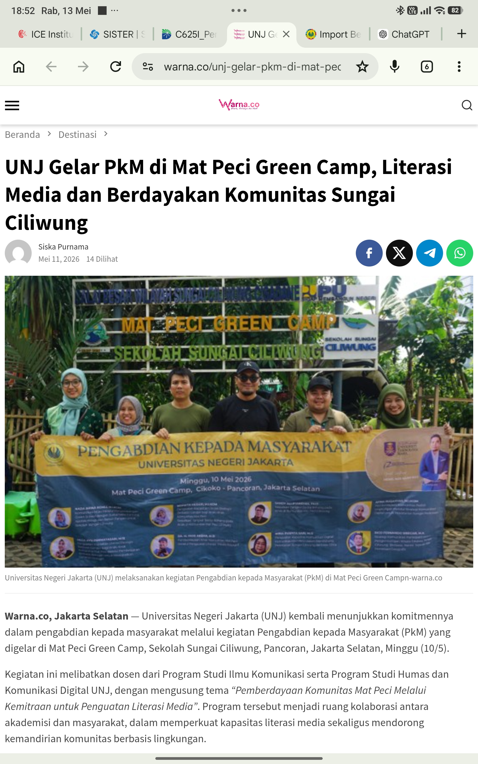 UNJ Gelar PkM di Mat Peci Green Camp, Literasi Media dan Berdayakan Komunitas Sungai Ciliwung
